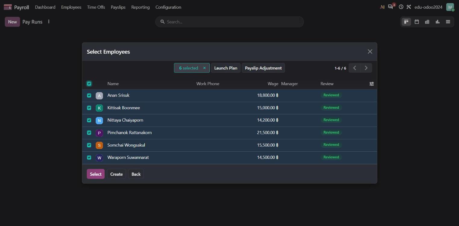 Selecting employees for an Odoo 20 pay run